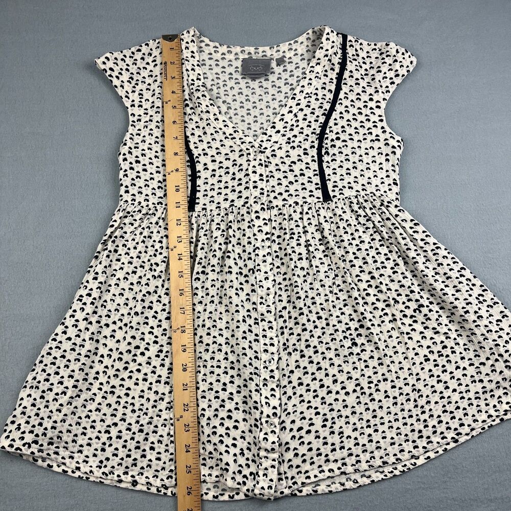 Vanessa Virginia Anthropologie Cap Sleeve Cream Top With Black Print Women's XS - Picture 3 of 7